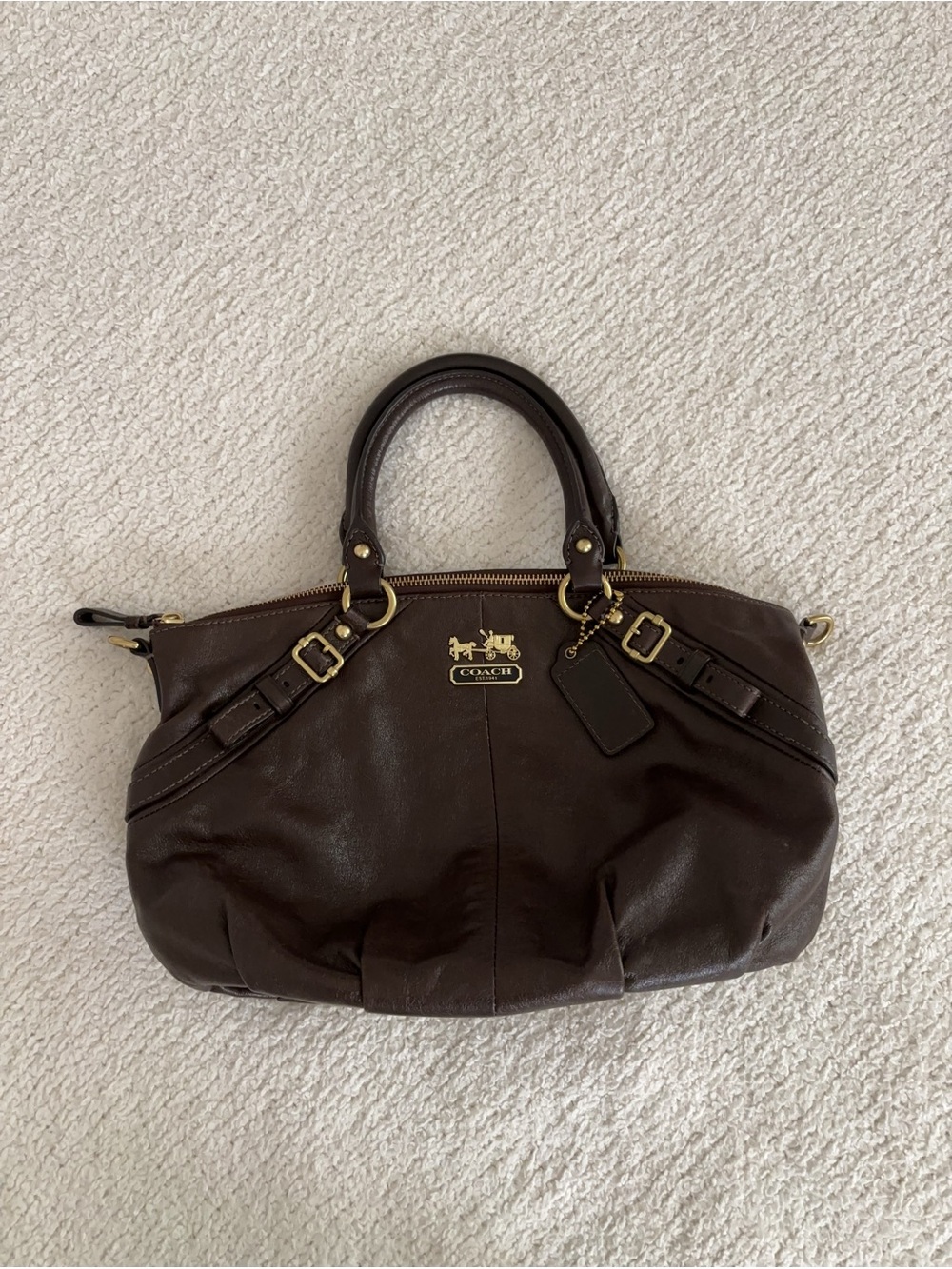 Coach Dark Brown Leather Satchel with Gold Hardware